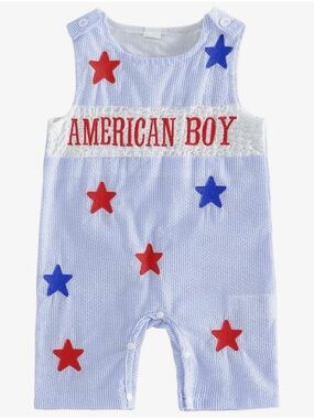 American Boy Stars Seersucker One-Piece Romper - Red & Blue